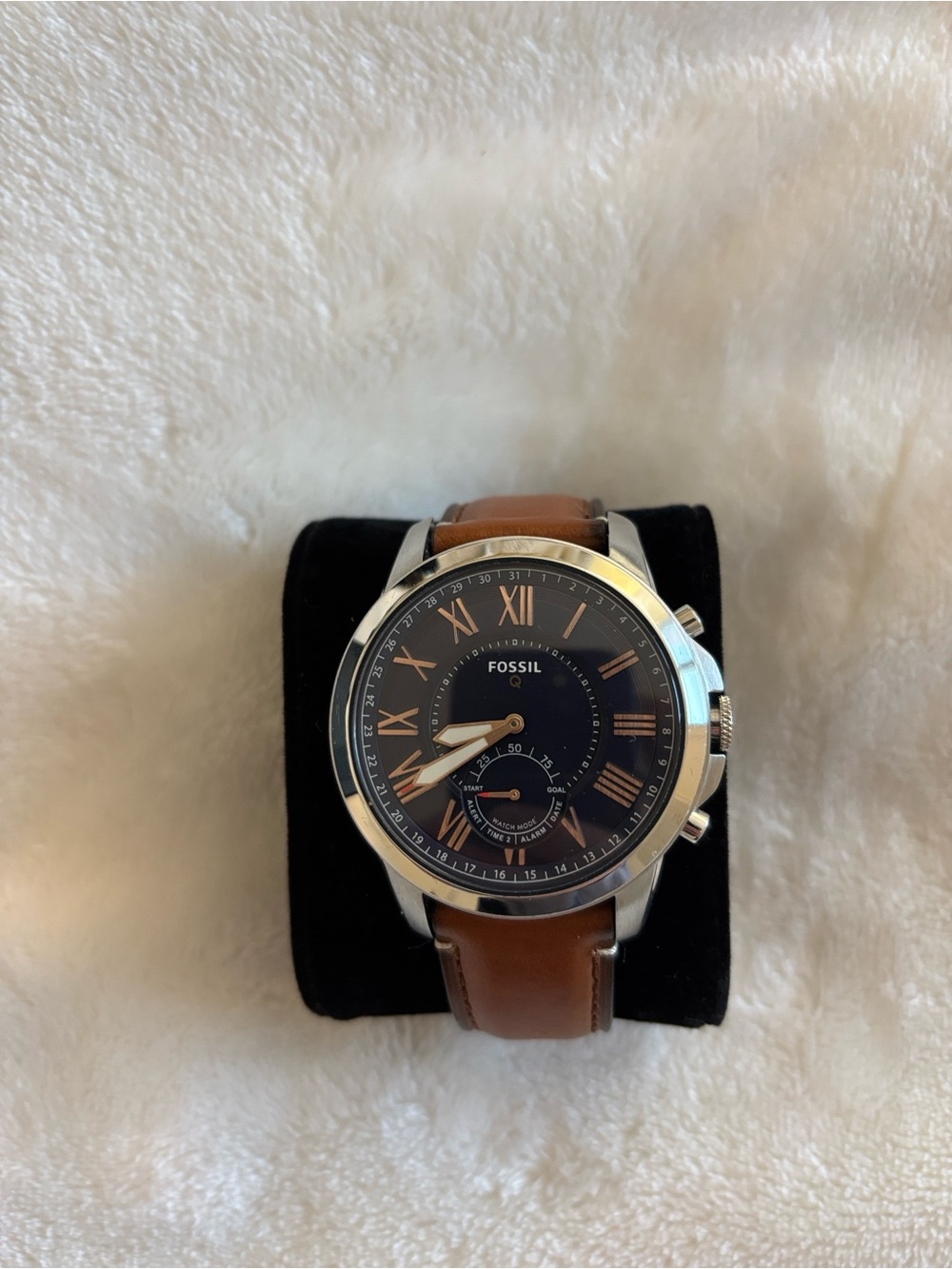Fossil Navy Dial Watch with Brown Leather Strap